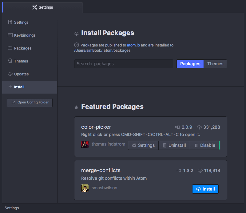 Package install screen