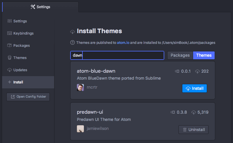 Theme search screen